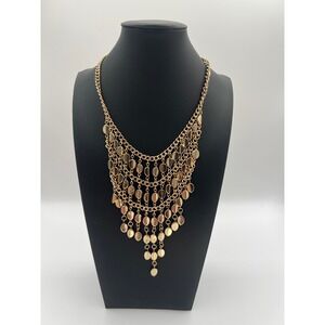 Punch Gold Tone Multi Layer Draped Disc Bib Necklace Statement Fringe Jewelry